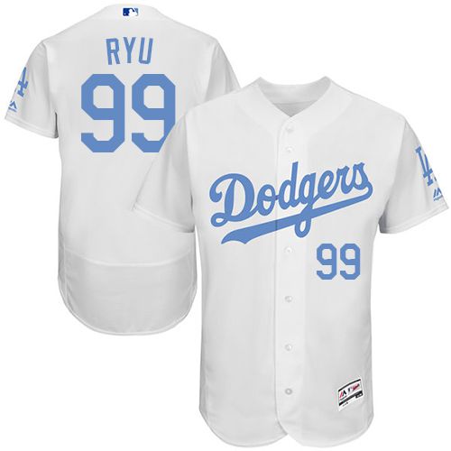 Dodgers #99 Hyun-Jin Ryu White Flexbase Authentic Collection Father's Day Stitched MLB Jersey - Click Image to Close